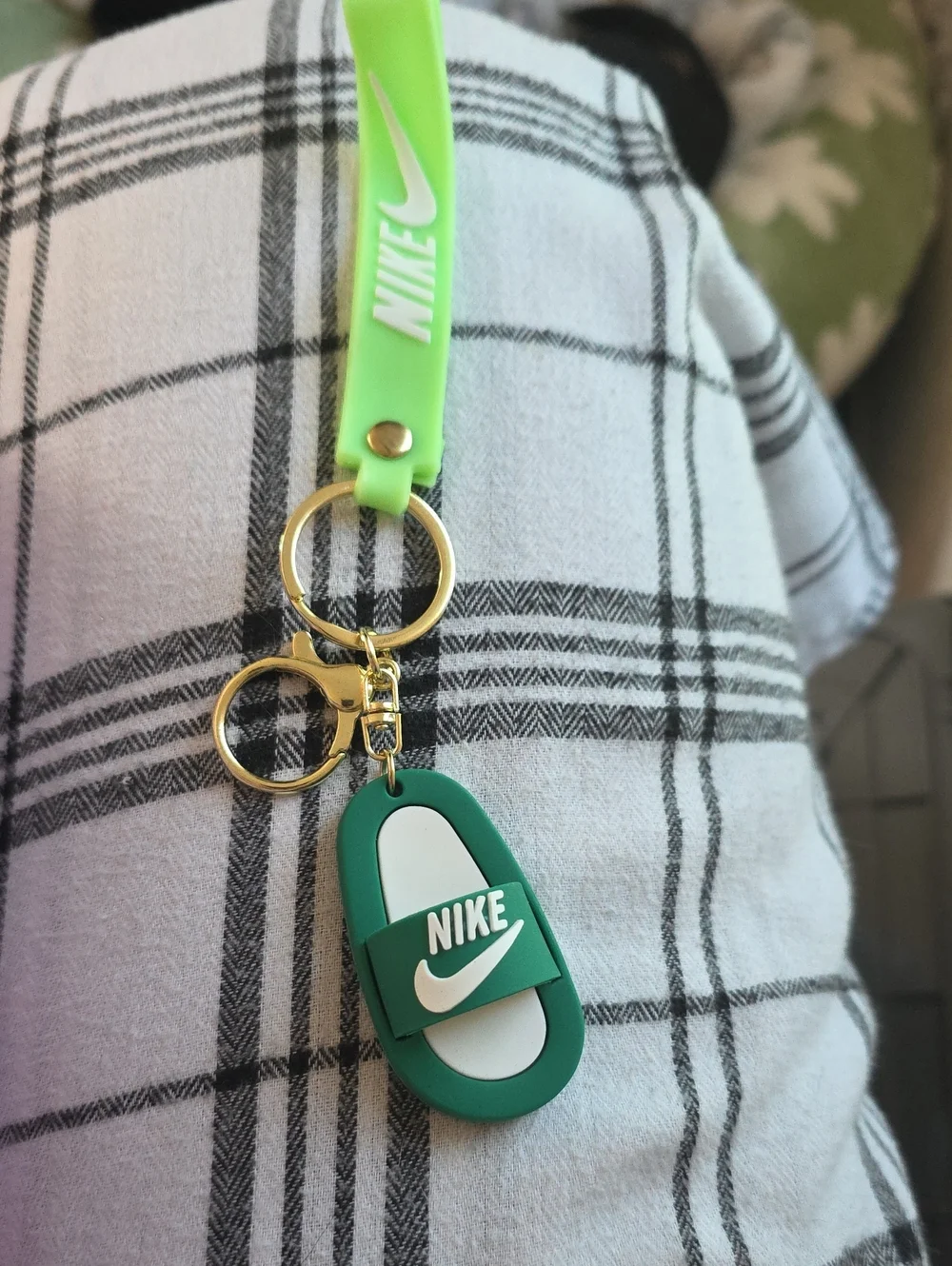 Nike Green and White Slide Keychain with Neon Strap